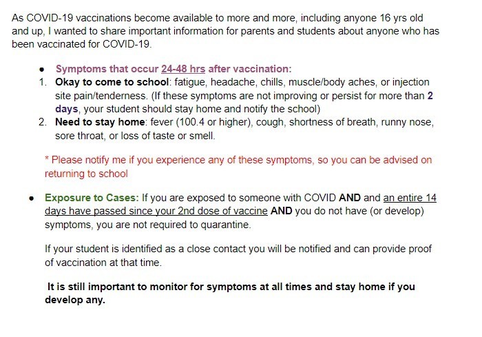 Post vaccination info