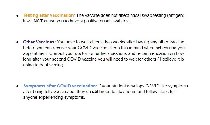 Post vaccination info