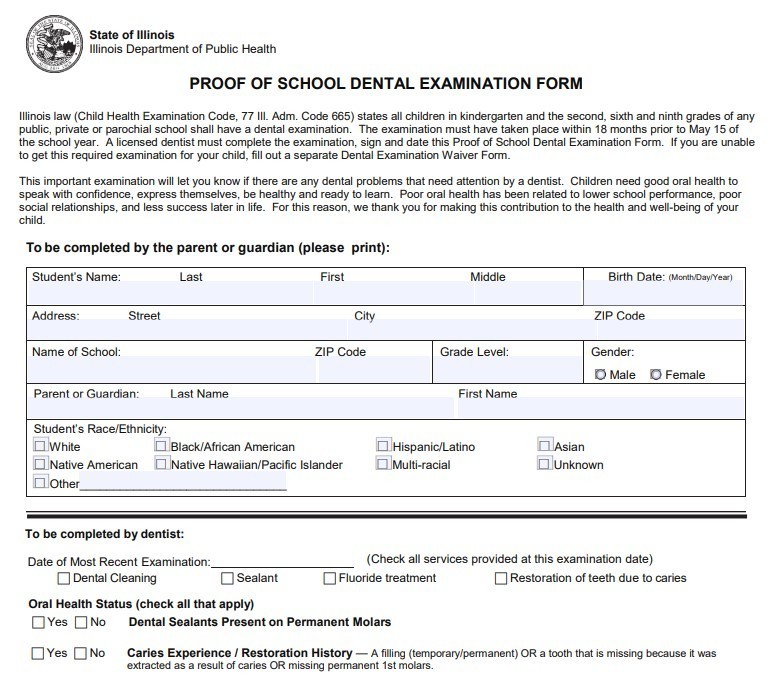IL Dental exam form